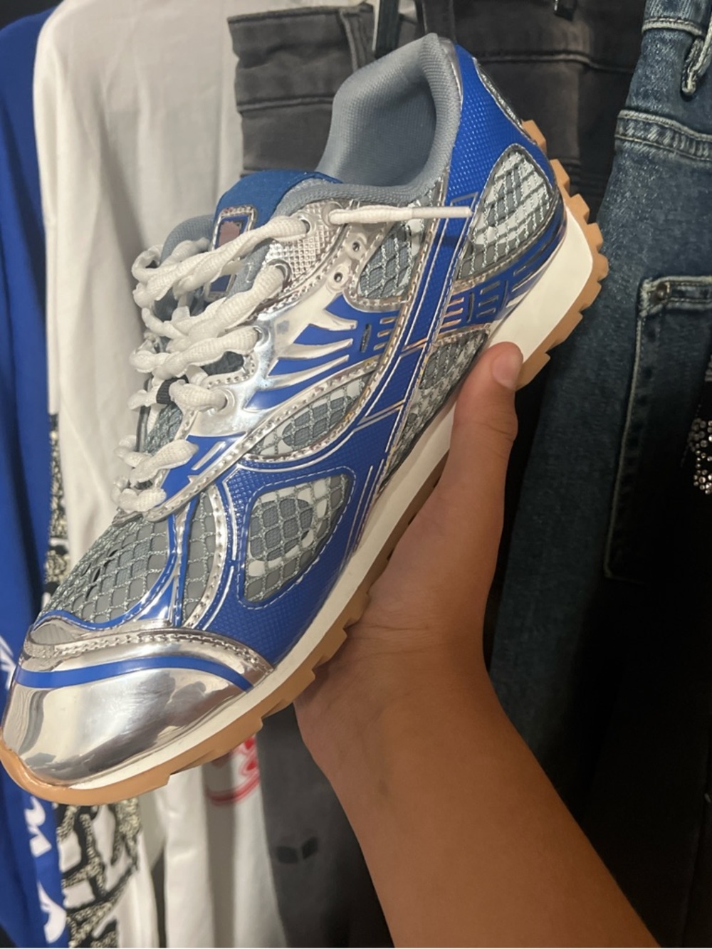 Bottega Veneta Blue and Silver Men's Sneaker